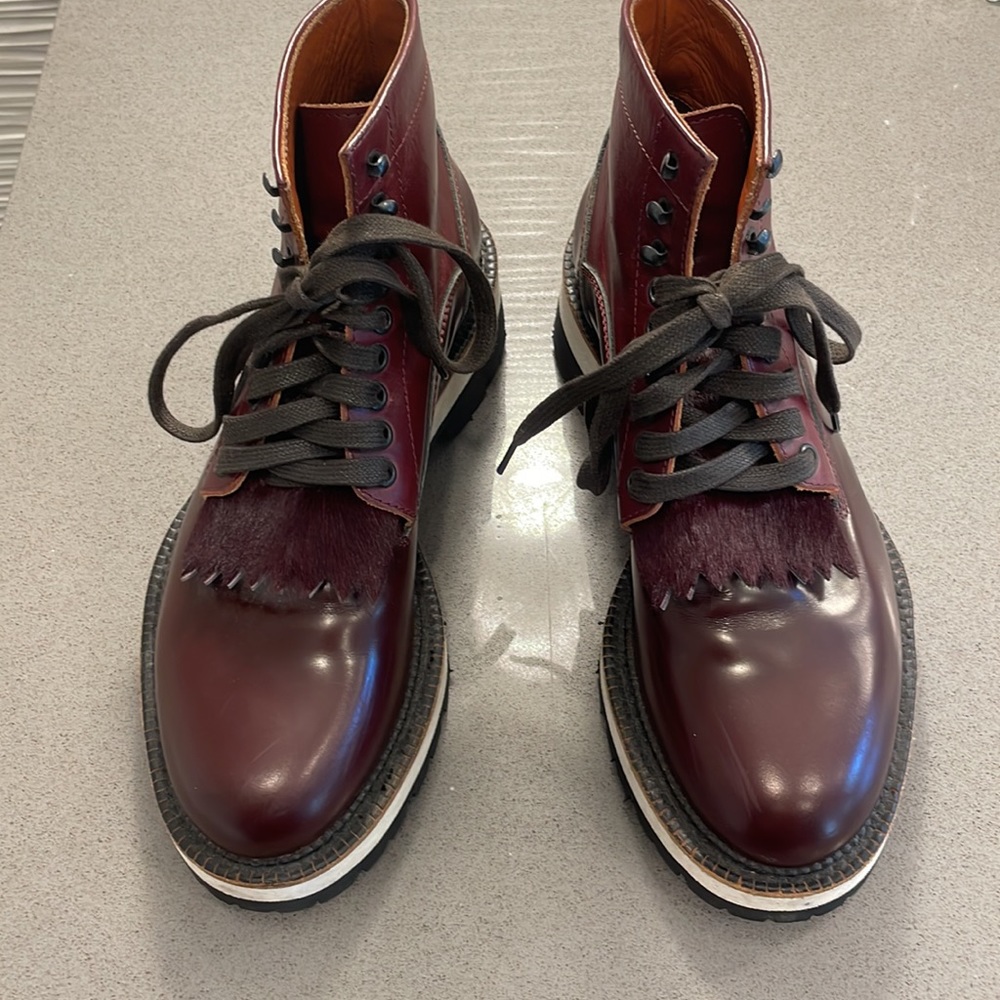 DSQUARED2 Red Oxblood Lace Up Chunky Vibram Lug Sole Calf Hair & Leather boots - Picture 3 of 17